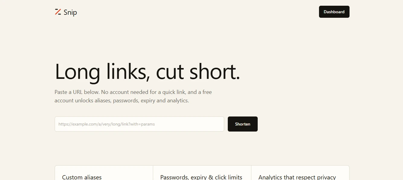 Snip: URL Shortener screenshot